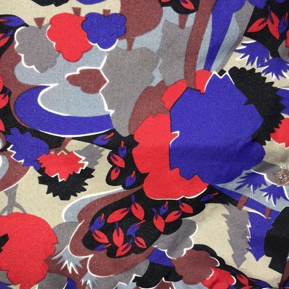 Vintage 70s red blue & gray floral blouse with bow tie front modern size medium - Picture 7 of 8